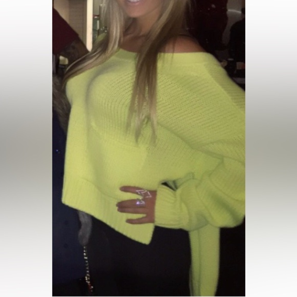 Yellow Green Neon Sweater with Ribbed Knit